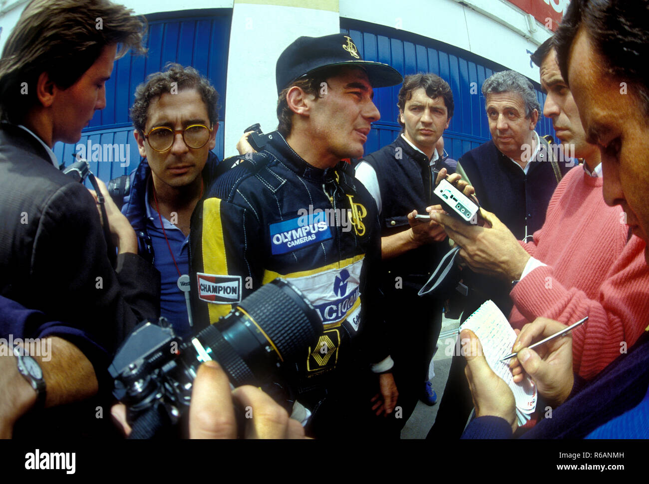 Ayrton Senna in seinem Lotus Renault an der portugiesischen Grand Prix 1985 Stockfoto
