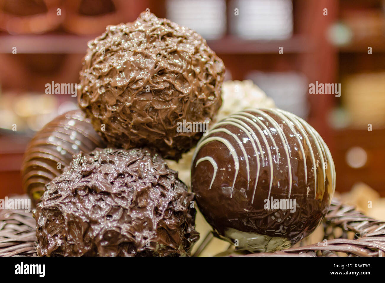 Nahaufnahme Schokolade Trüffel Pralinen Stockfoto