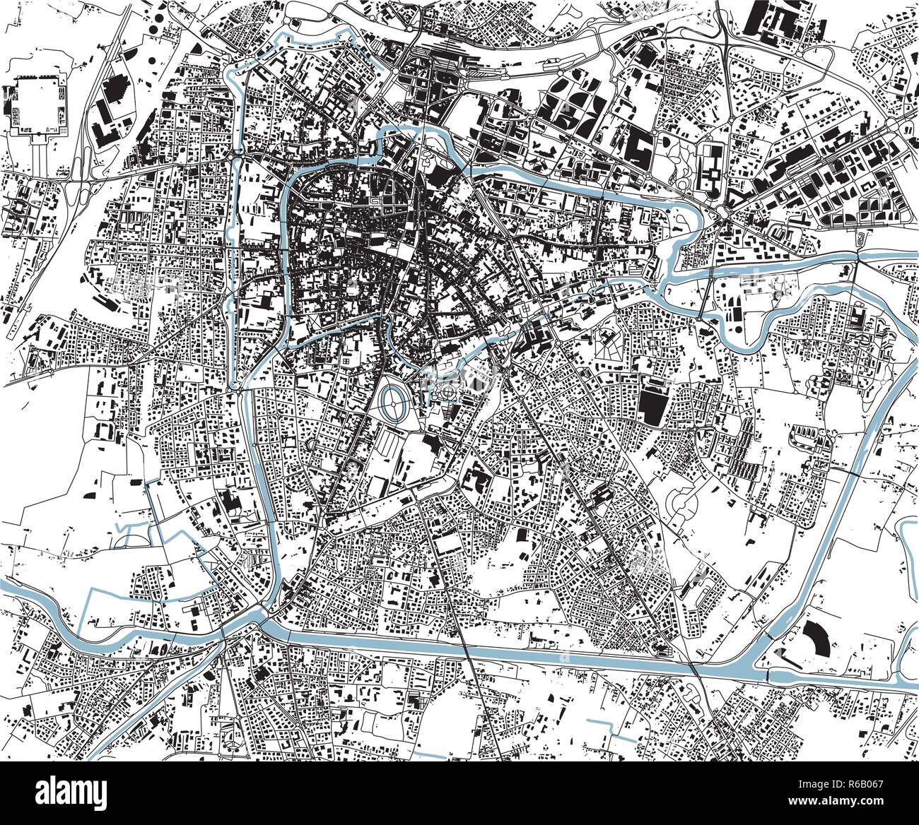 Satelliten Karte von Padua, Padova, Italien, Straßen, Veneto. Stadtplan, City Center. Stock Vektor