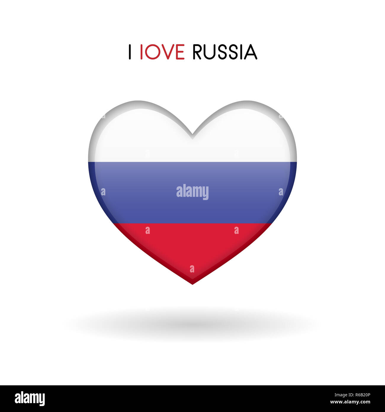 Liebe Russland Symbol. Flagge Herz glänzend Symbol Stockfoto