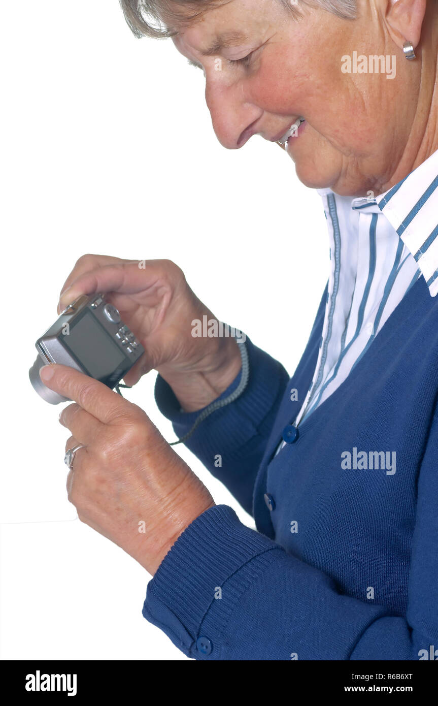 Pensioneer mit modernen Kamera Stockfoto