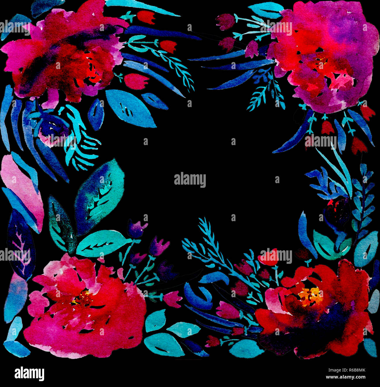 Schöne Unschärfe rosa Aquarell Blumen auf dunklem Hintergrund Stockfoto