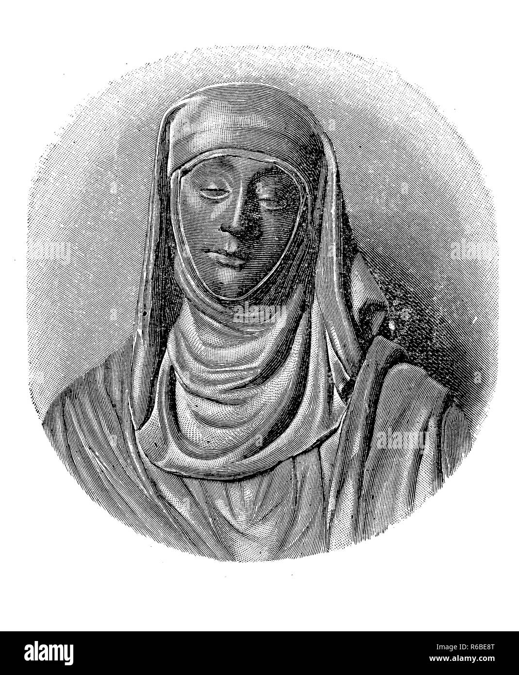 Vintage Gravur Porträt der hl. Katharina von Siena (1347 - 1380) Tertiäre des Dominikanerordens, Scholastischer Philosoph und Theologe Stockfoto
