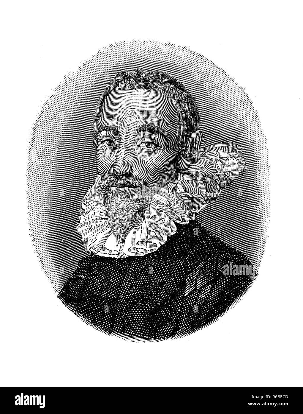Vintage Gravur Portrait von gabriello Chiabrera (1552-1638), italienischer Dichter und Dramatiker von Vers epischen, dramatischen, pastoralen, lyrischen und satirisch. Stockfoto
