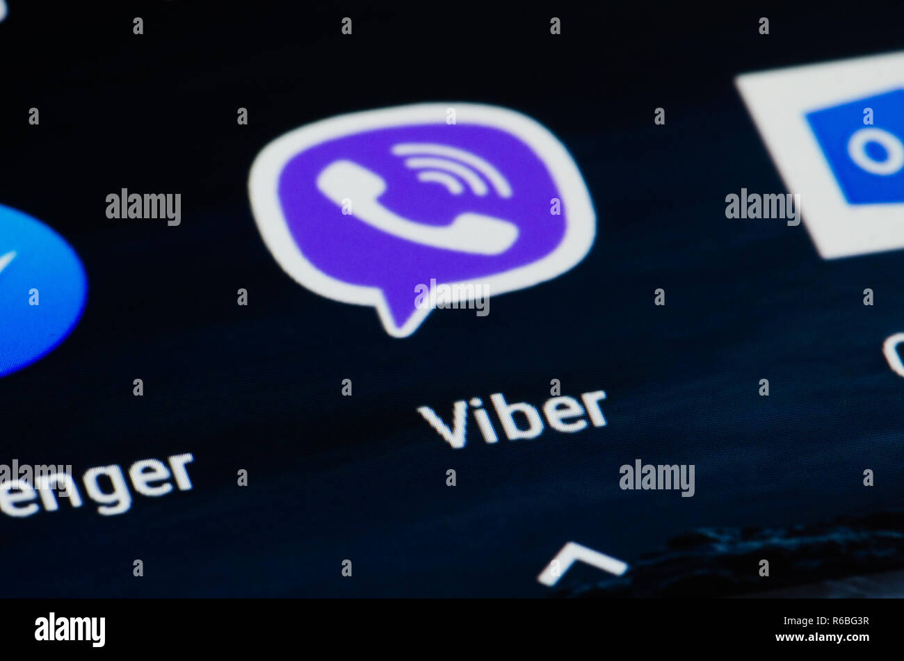 Viber Symbol auf dem Smartphone. App für Chats, Anrufe und Nachrichten, plattformübergreifenden Instant Messaging und Voice-over-IP Stockfoto
