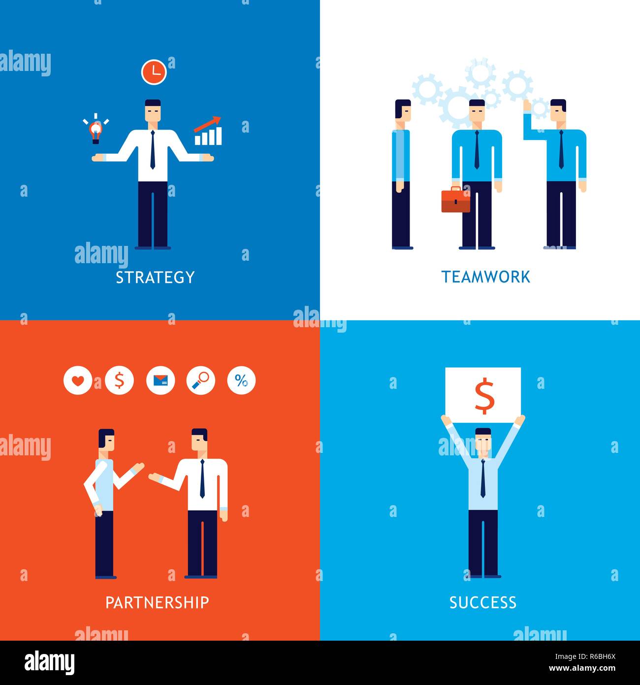 Erfolgreiche Teamarbeit Strategie Partnerschaft Erfolg flache Design Banner ist Vector Illustration Stock Vektor