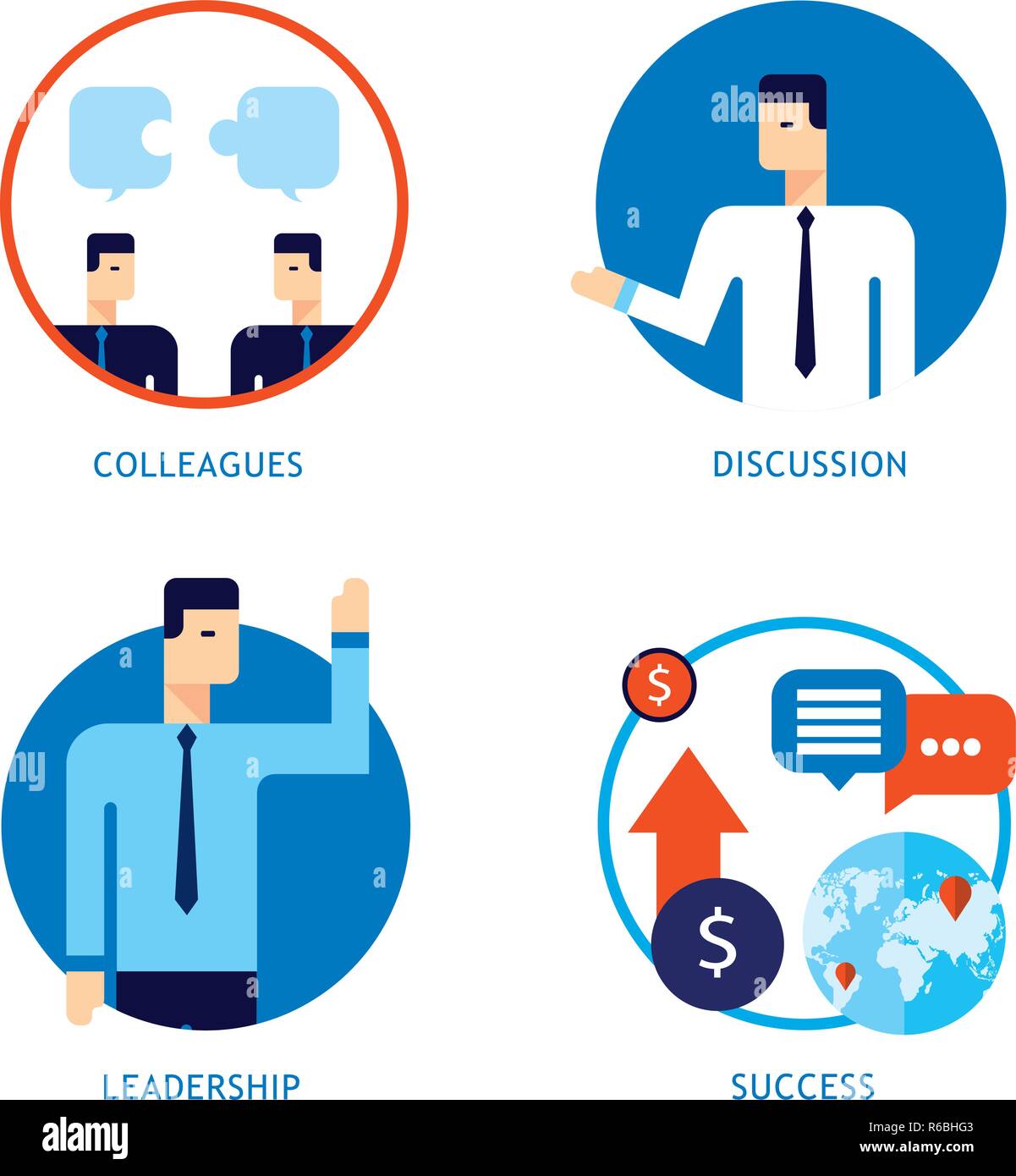 Erfolgreiche Geschäft Leute Partnerschaft flachbild Icon Set Happy Geschäftsmann Infografiken Vector Illustration Stock Vektor