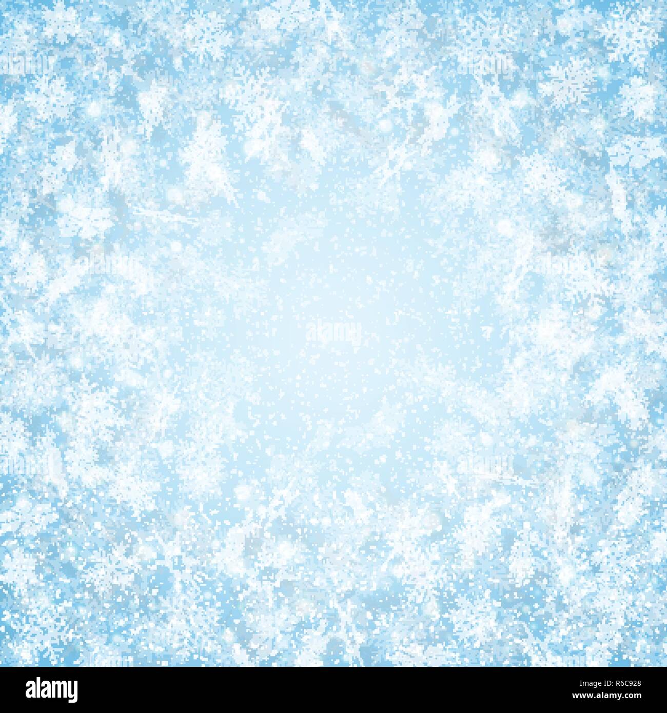 Weihnachten Zentrum blauer Himmel Schneeflocken Muster Hintergrund, Vector EPS 10. Stock Vektor