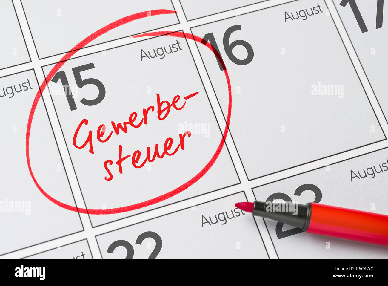 Gewerbesteuer - 15. august Stockfoto