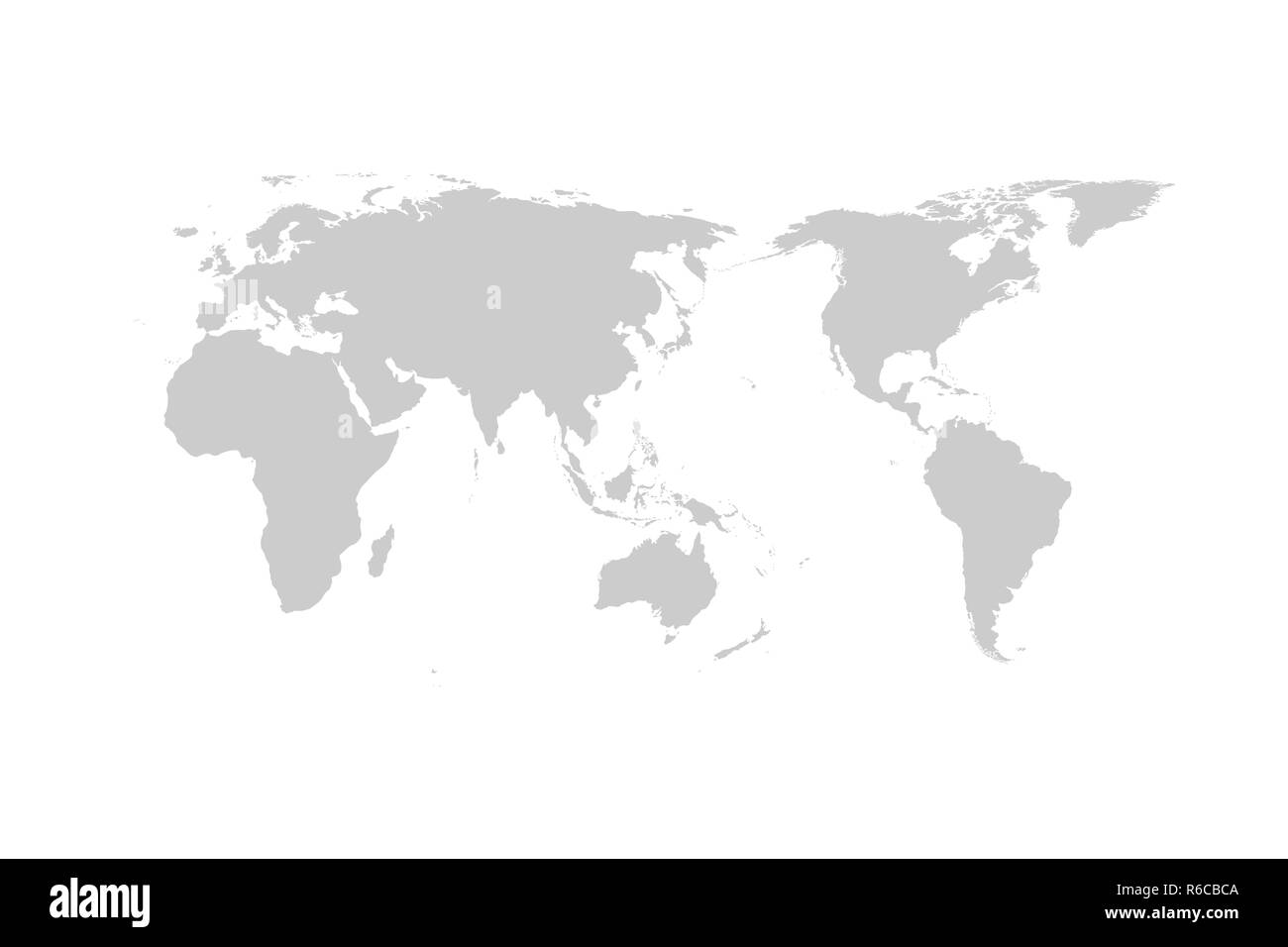 Graue Welt Karte Vektor flache Bauform, Asien im Zentrum. Stock Vektor
