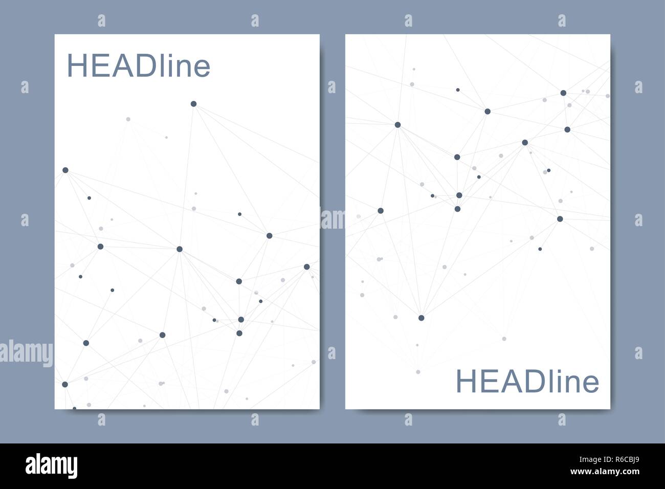 Moderne vektor Vorlagen für Broschüre, Abdeckung, Banner, Flyer, Jahresbericht, Faltblatt. Abstrakte Kunst Komposition mit Linien und Punkten. Die digitale Technologie, Wissenschaft oder medizinisches Konzept. Stock Vektor