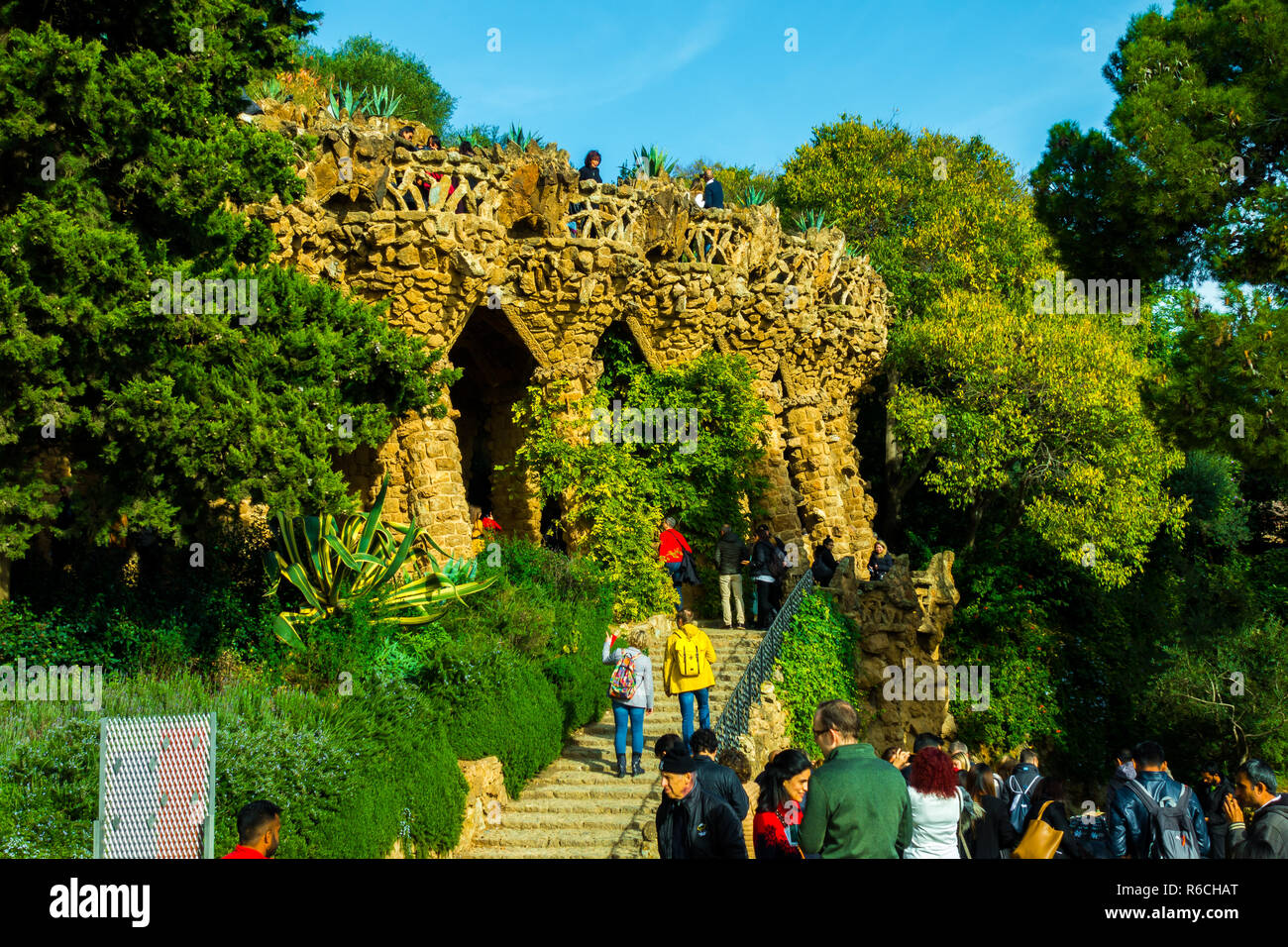 Barcelona, Katalonien, Spanien - Dezember 01, 2018: Park Güell von dem Architekten Gaudi. Parc Güell ist der wichtigste Park in Barcelona. Stockfoto