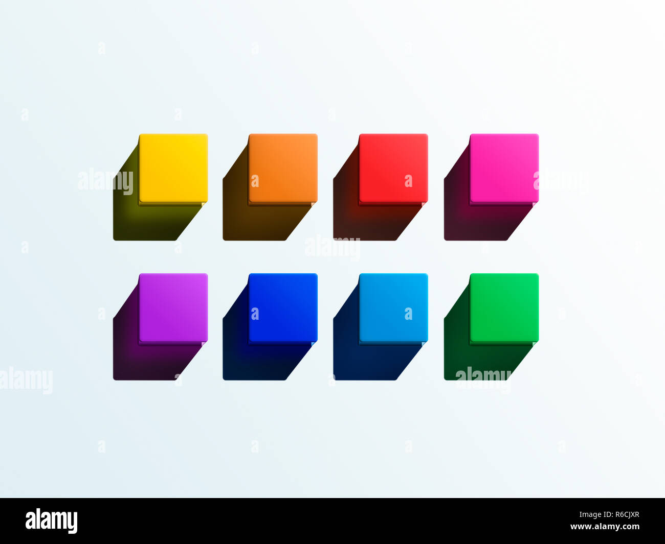 Bullet point Markierungen, farbigen quadratischen Formen, auf weißem Hintergrund Stockfoto