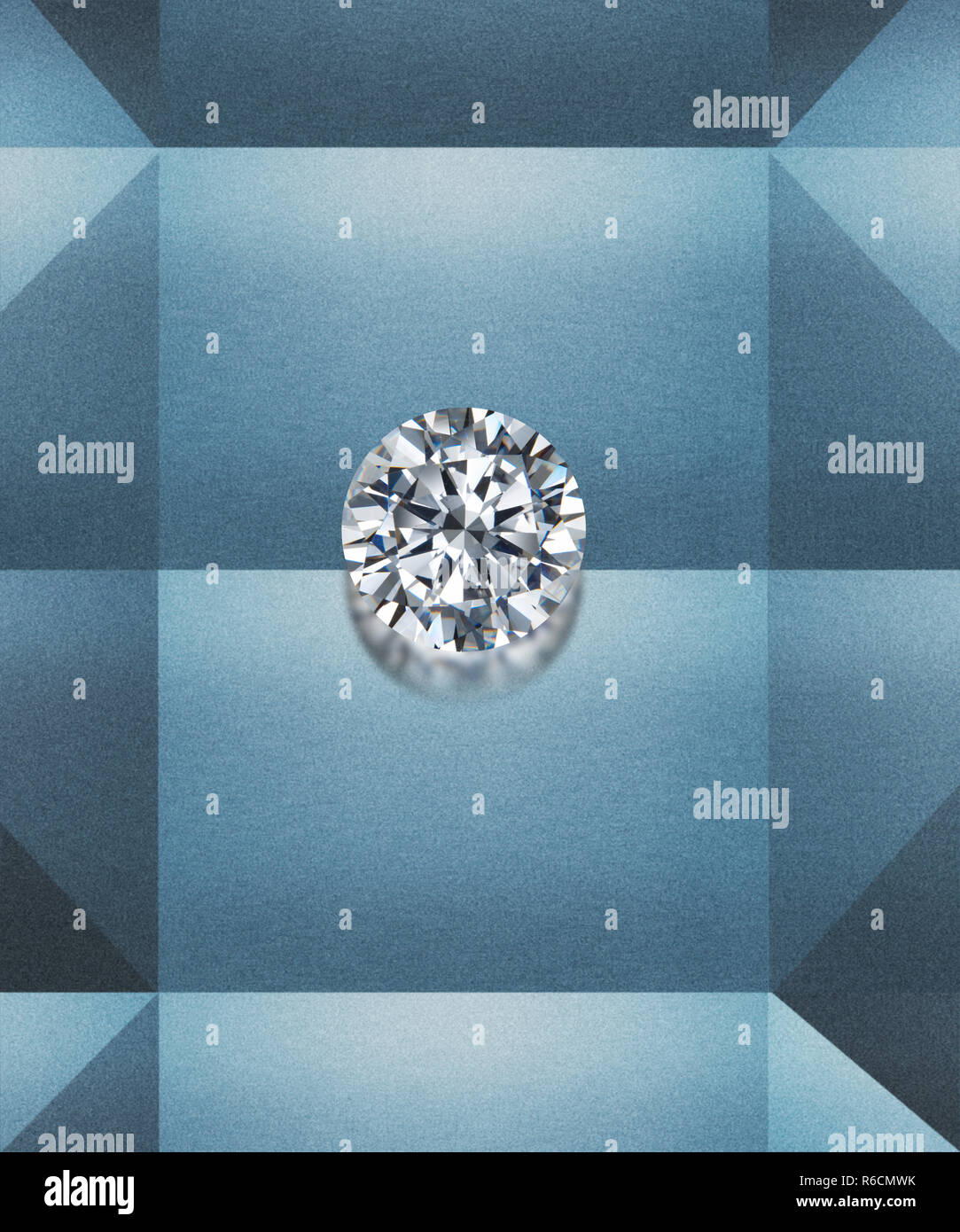 Runde cut Diamond Solitaire Stein mit grau gemusterten Hintergrund zentriert Stockfoto