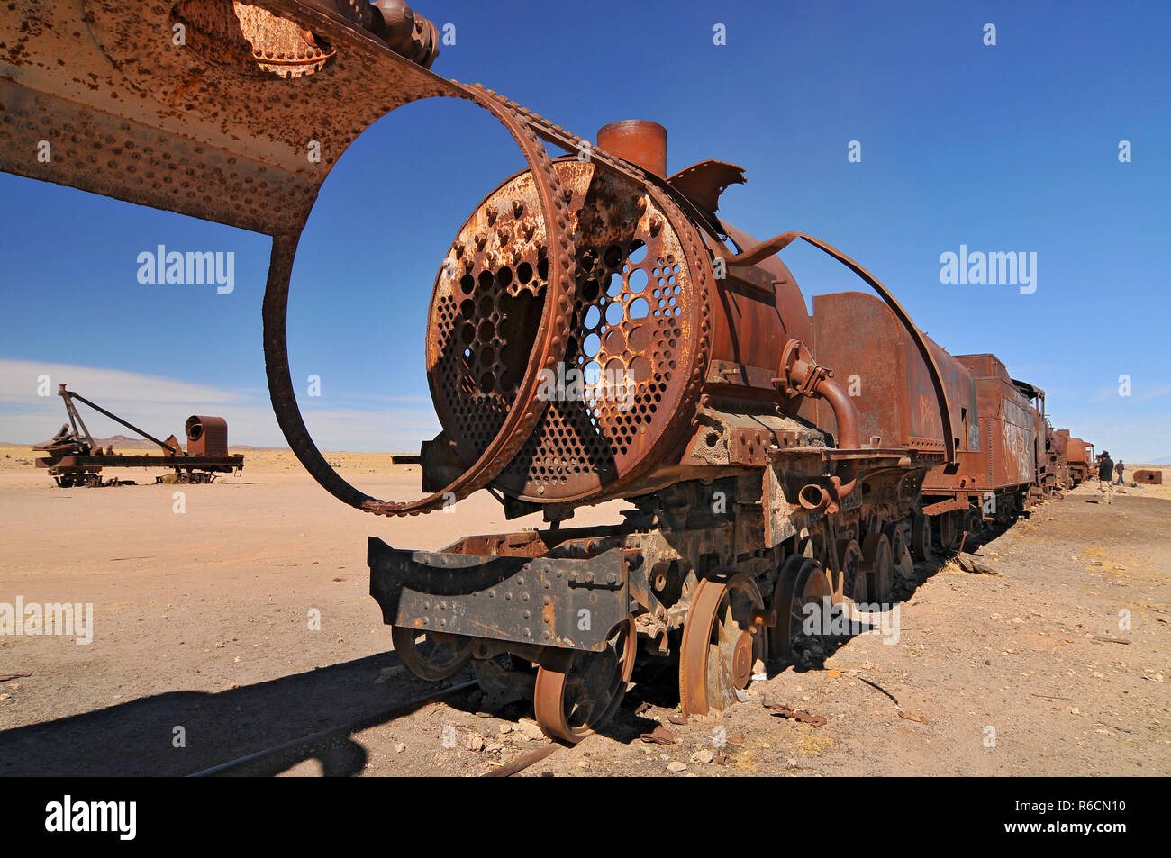 Der große Zug Friedhof, Friedhof, und eine der wichtigsten Touristenattraktionen der Uyuni in Bolivien Stockfoto