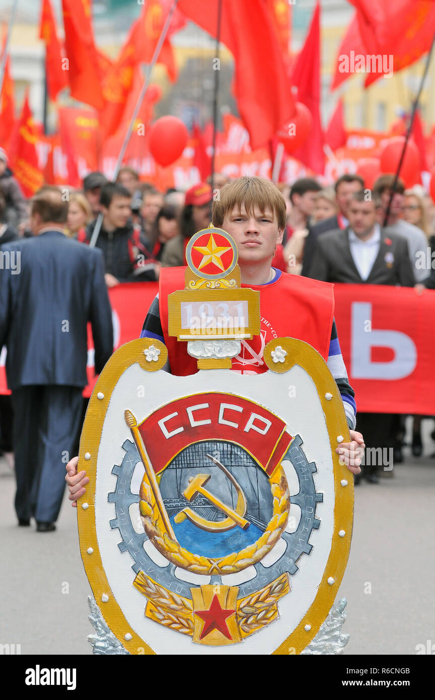 Russland, Moskau, Russische Kommunistische Partei beteiligen sich an der 1. Mai Day Parade in Moskau Stockfoto