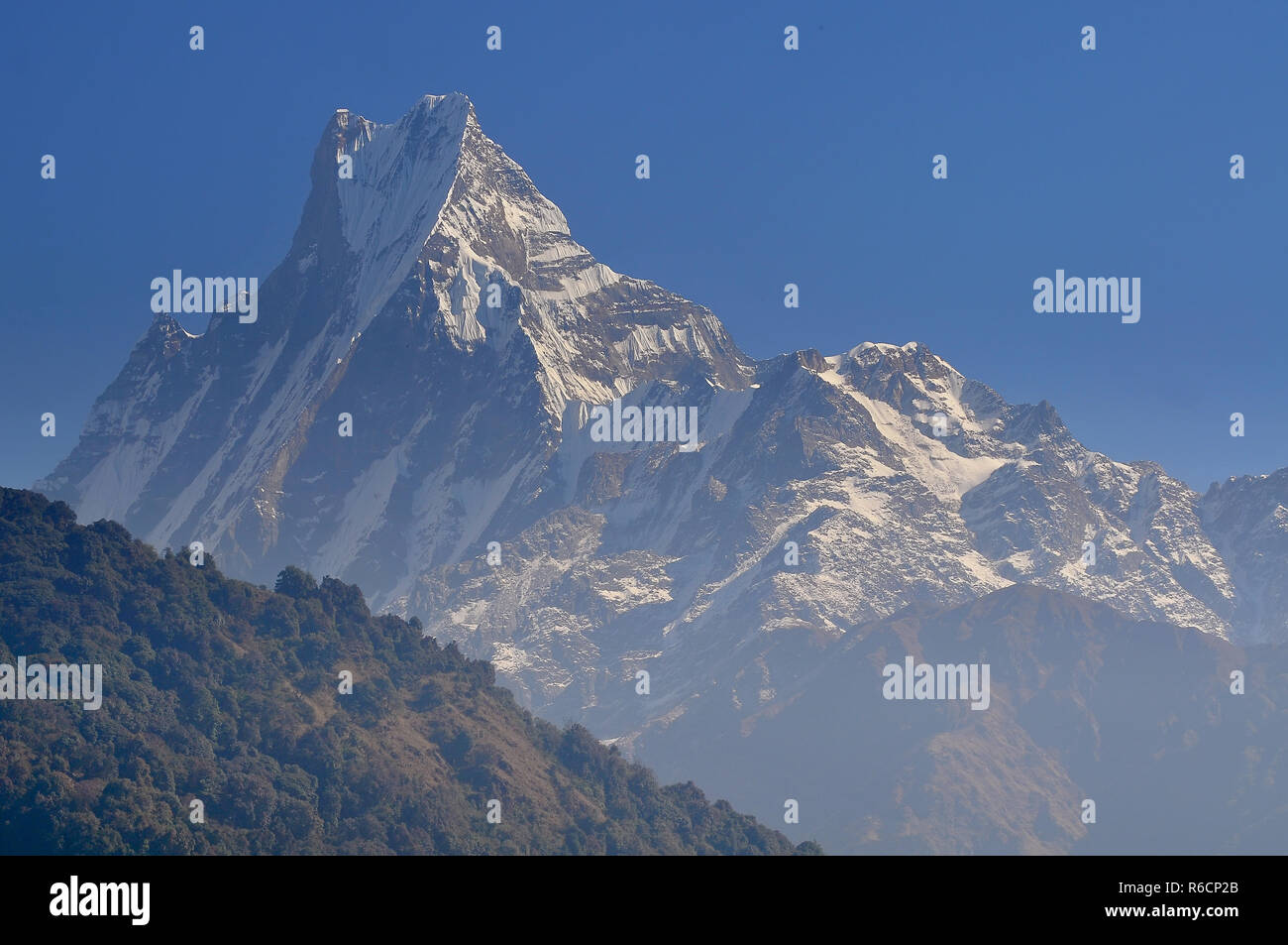Nepal, Annapurna Conservation Area, matschaputschare oder machhapuchhre Fish Tail, Berg im Annapurna Himal von North Central Nepal Stockfoto