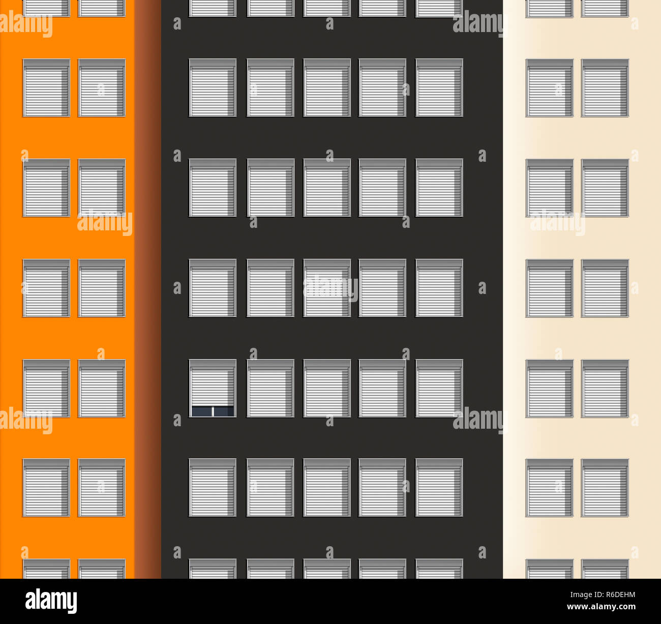 Close up Color Bild der städtischen Hochhaus mit Jalousien in Windows, öffnen Stockfoto