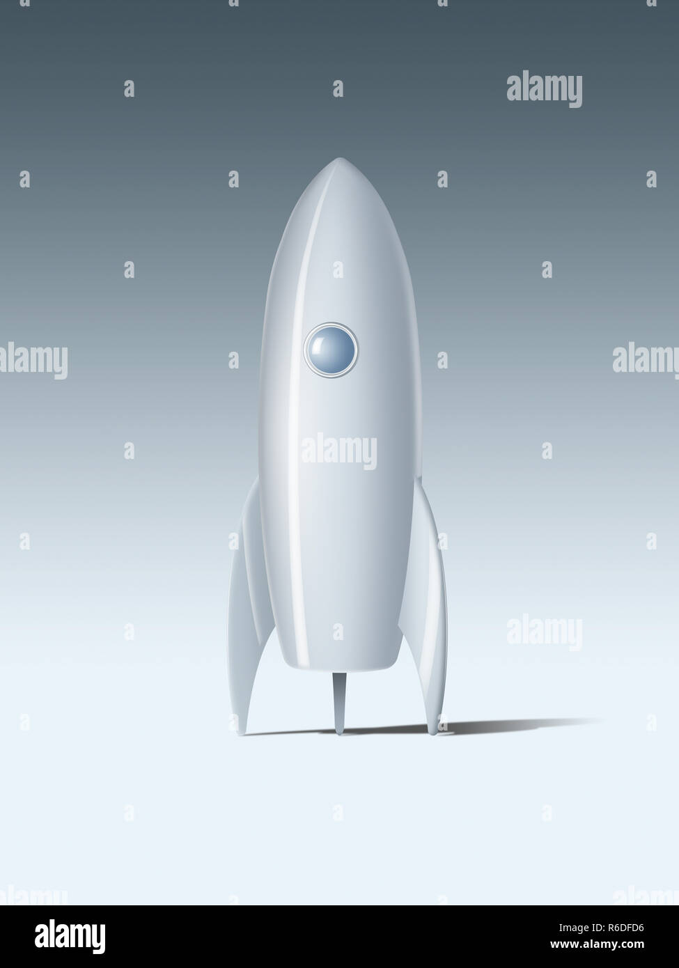 Weiß Comic Stil toy Rocket vor weißem Hintergrund Stockfoto