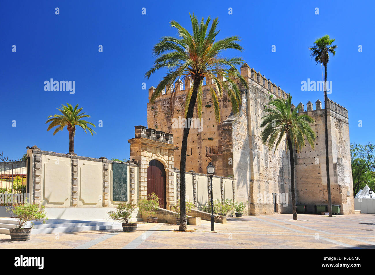 Alcazar in der Stadt Jerez De La Frontera, Costa de la Luz in der Provinz Cadiz, Andalusien Stockfoto