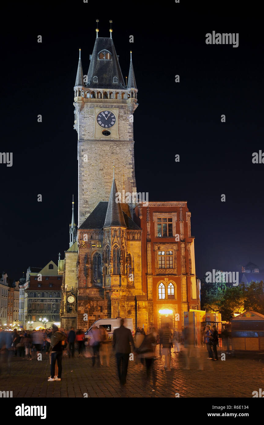 Nacht Blick auf Altstädter Rathaus in Prag, Tschechische Republik Stockfoto