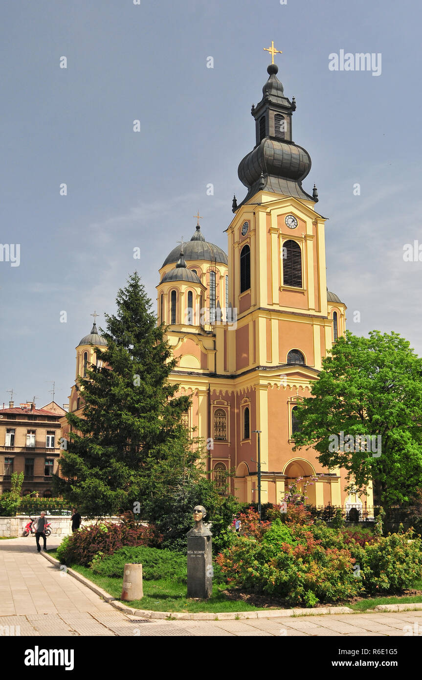 Die Kathedrale Kirche der Geburt der Gottesgebärerin in Sarajevo Bosnien, Dom ist die größte Serbische Orthodoxe Kirche in Sarajevo. Stockfoto