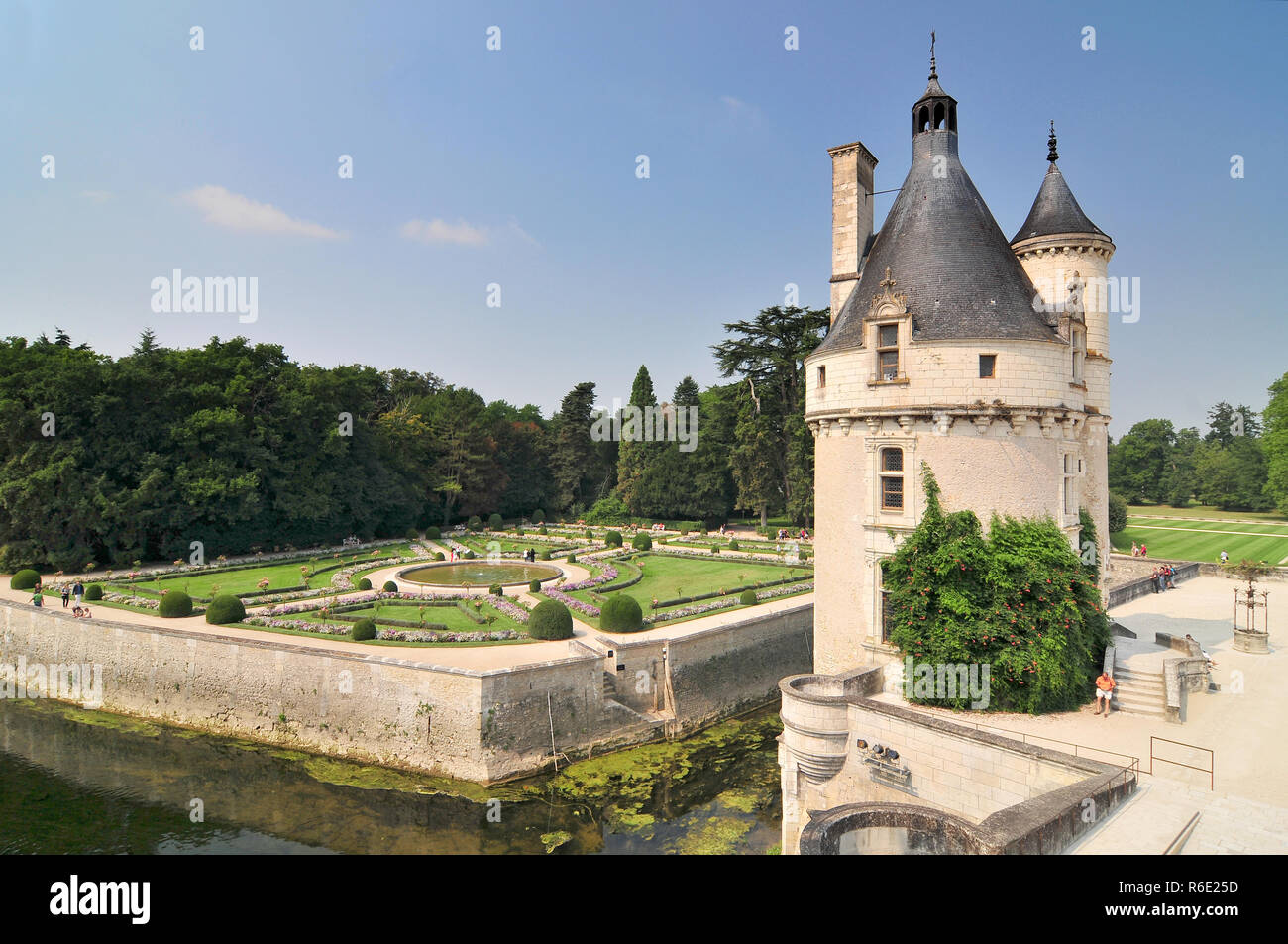 Chateau de Chenonceau Gärten Frankreich dieses Schloss befindet sich in der Nähe des kleinen Dorfes von Chenonceaux im Loire Tal war im 15. und 16. Jahrhundert Stockfoto