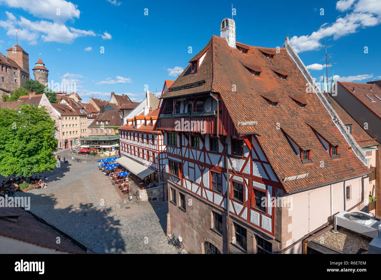 Altstadt, Blick von einer Wand an der Albrecht Dürer Haus, Mittelfranken, Bayern, Deutschland Stockfoto