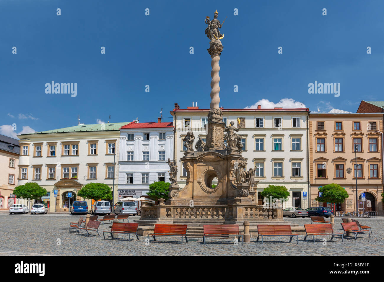 Marianische Pestsäule auf Dolni Namesti in Olomouc, Mähren Tschechien Stockfoto