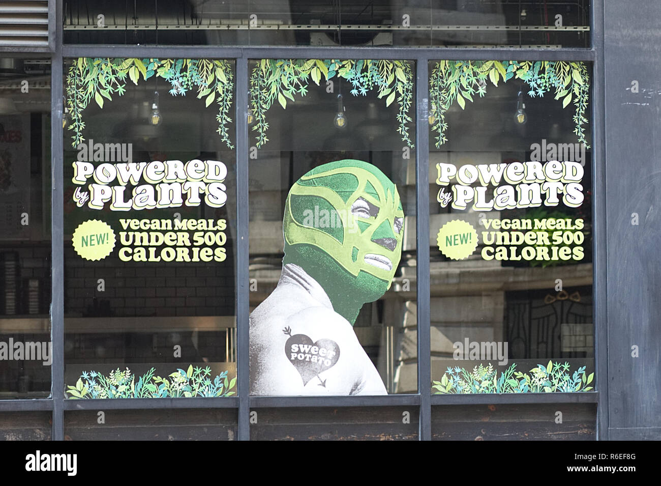 Von Pflanzen mit Strom versorgt, veganes Restaurant Stockfoto