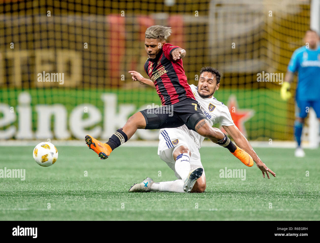 Atlanta Vereinigten vorwärts, Josef Martinez (7), in der Tätigkeit während der MLS-Spiel zwischen der realen Salt Lake und Atlanta United bei Mercedes Benz Stadion. Stockfoto