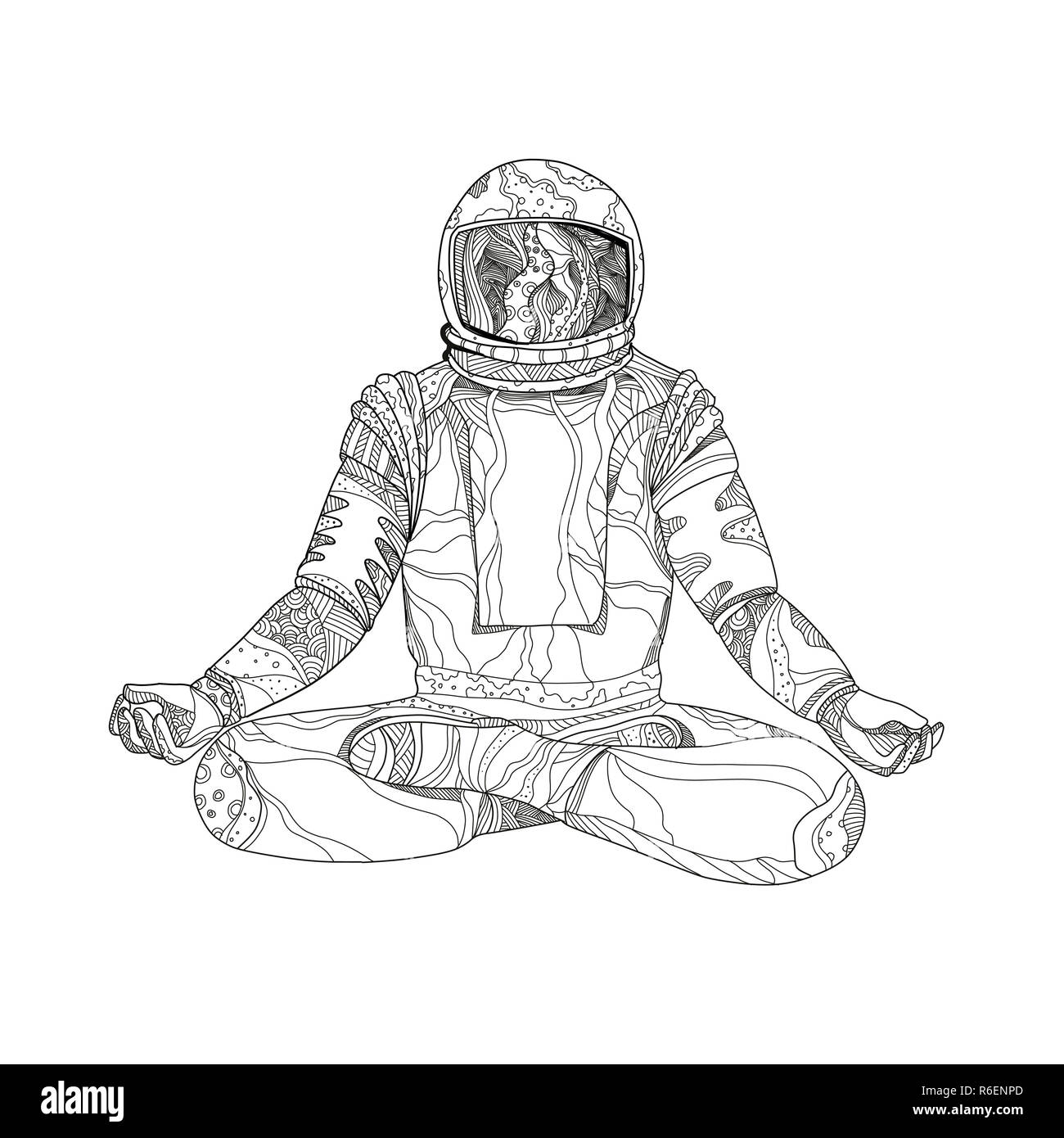 Astronaut Lotus Position Mandala Stockfoto