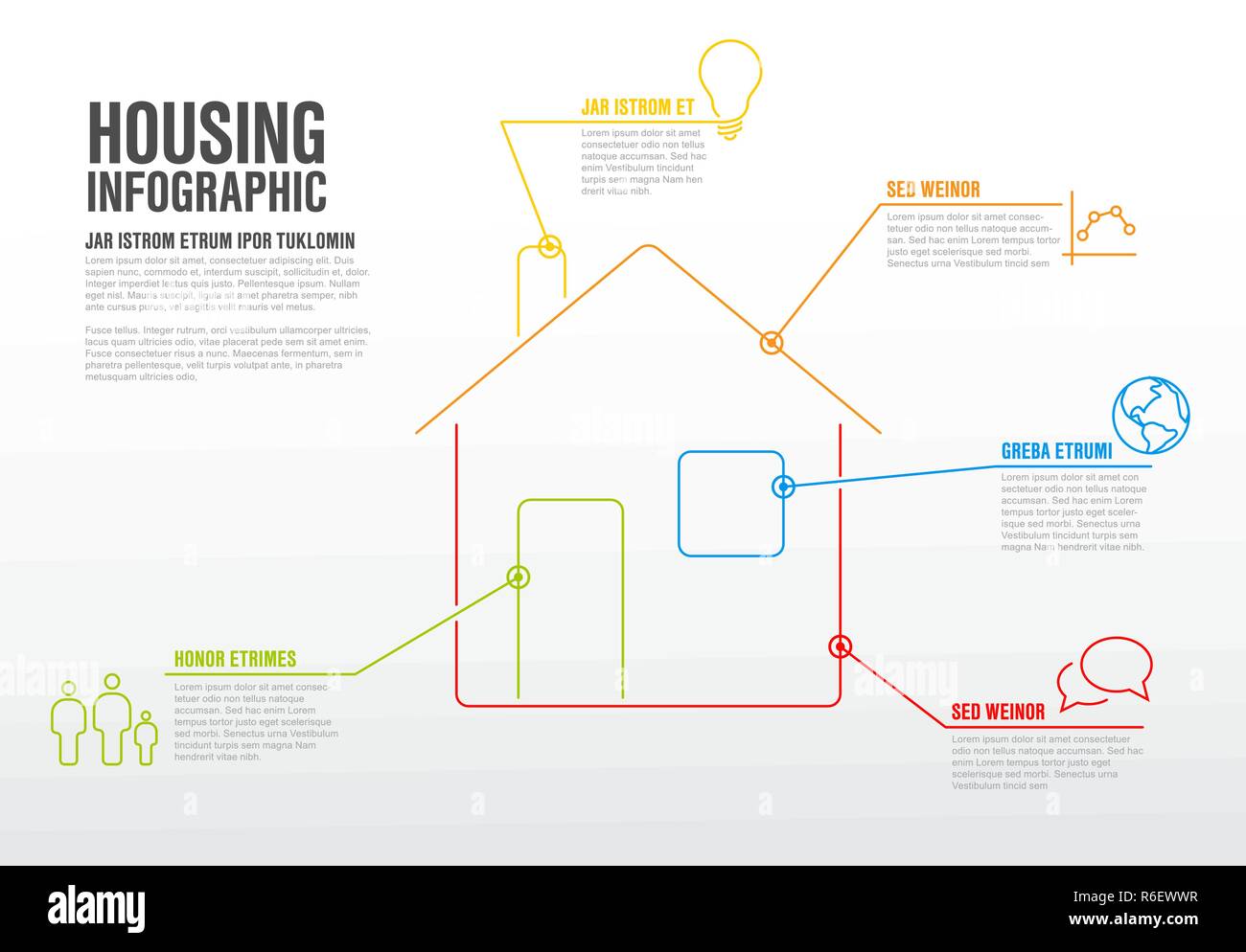 Thinline Gehäuse Infografik Vorlage - für die Immobilien Agentur Stock Vektor