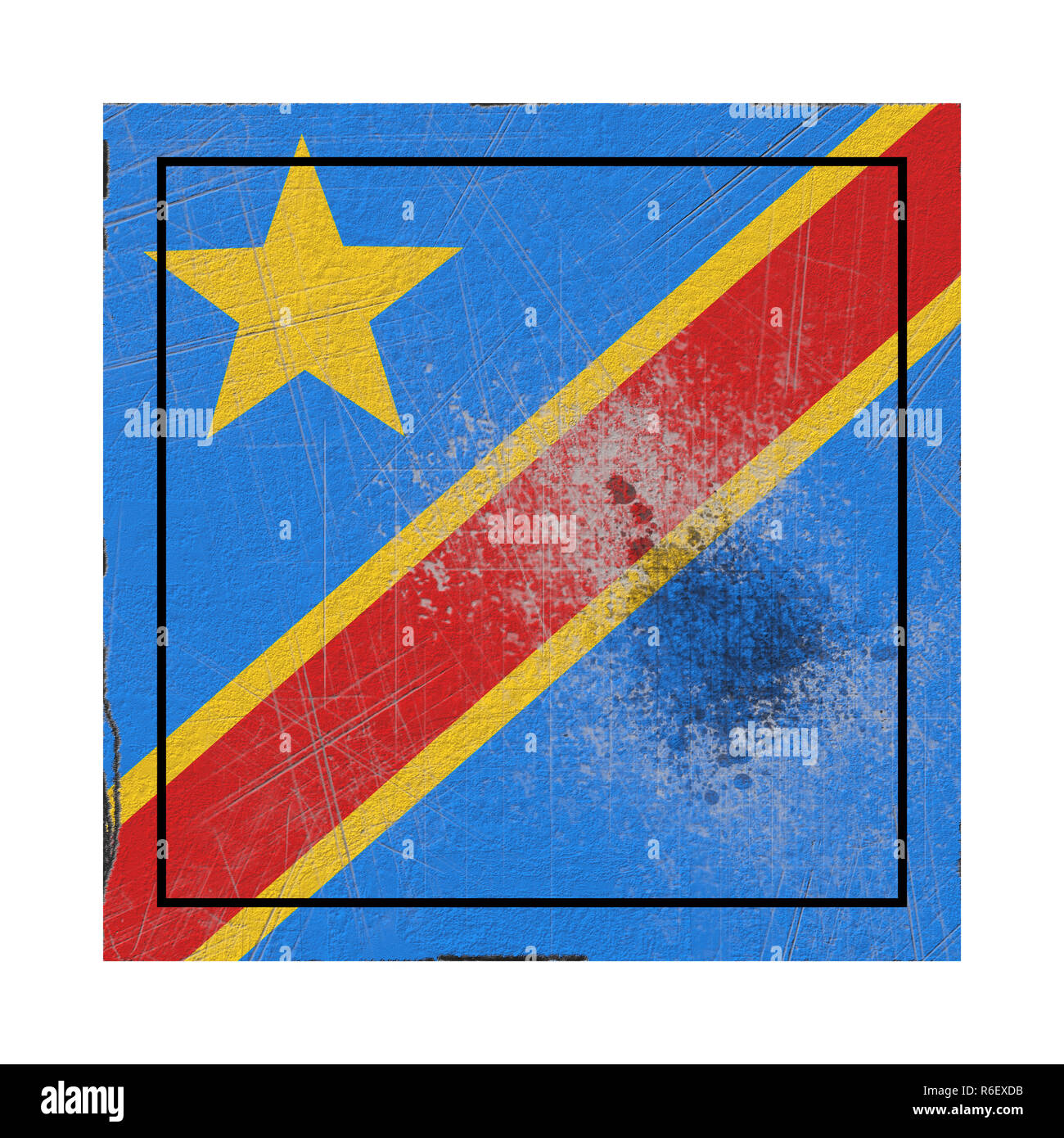 3D-Rendering eines alten Demokratischen Republik Kongo Flagge in einem konkreten Platz Stockfoto
