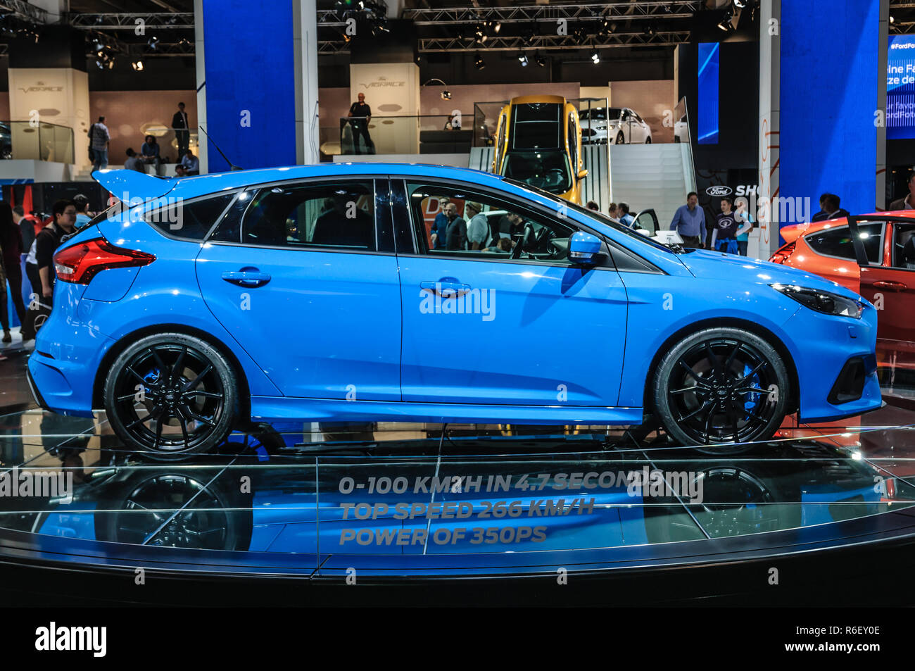 FRANKFURT - Sept. 2015: Ford Focus RS auf der IAA International Motor Show am 20. September vorgelegt, 2015 in Frankfurt am Main, Deutschland Stockfoto