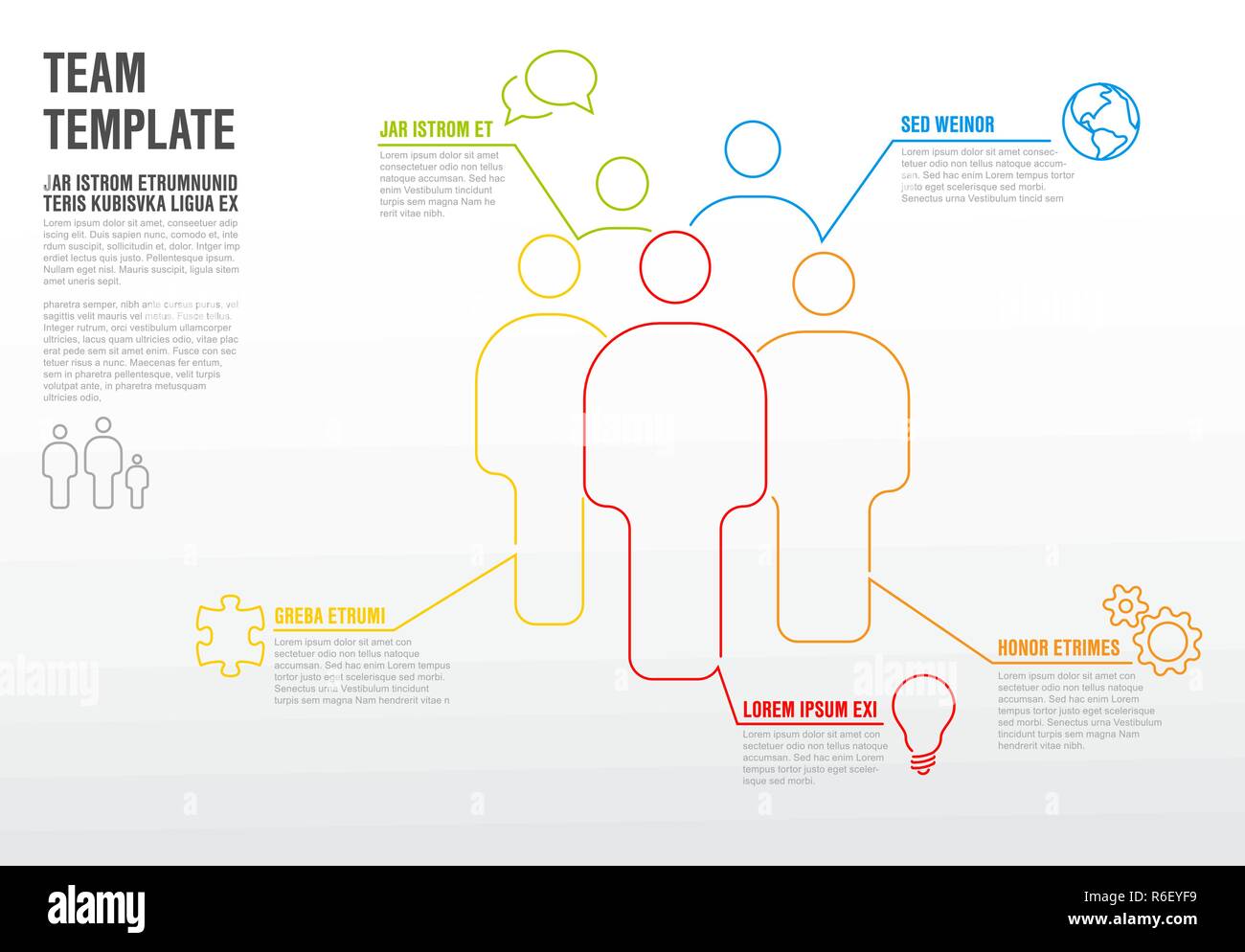 Thinline team Infografik Vorlage für Unternehmen Übersicht oder Hierarchie schema Stock Vektor