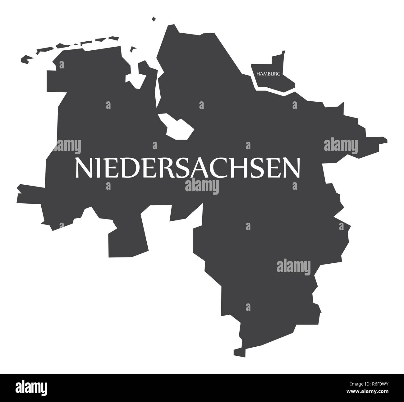 Niedersachsen - Hamburg Bundesländer Karte von Deutschland schwarz mit Titel Stock Vektor