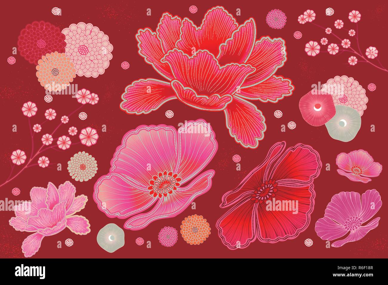 Fluoreszierende Rosa und Pink floral Design Element Stock Vektor