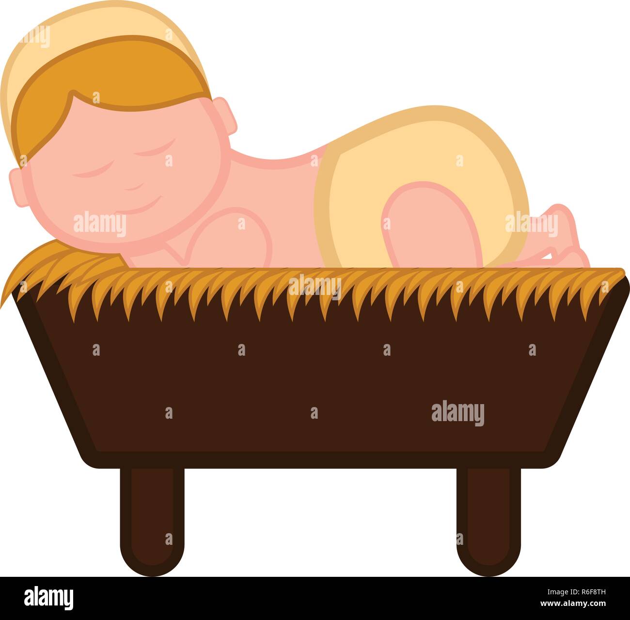 Baby Jesus cartoon Charakter auf eine Krippe Stock Vektor