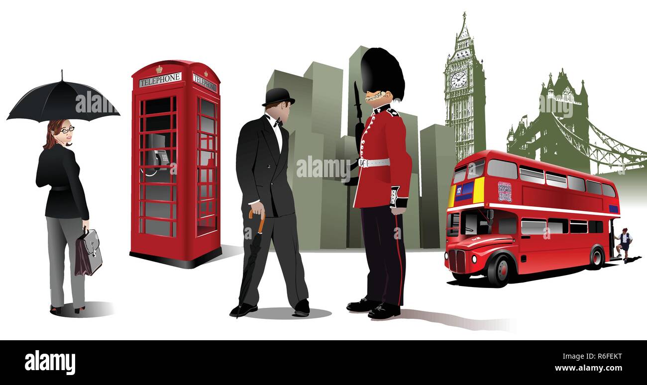 Paar London Bilder auf der Stadt. Vector Illustration Stock Vektor