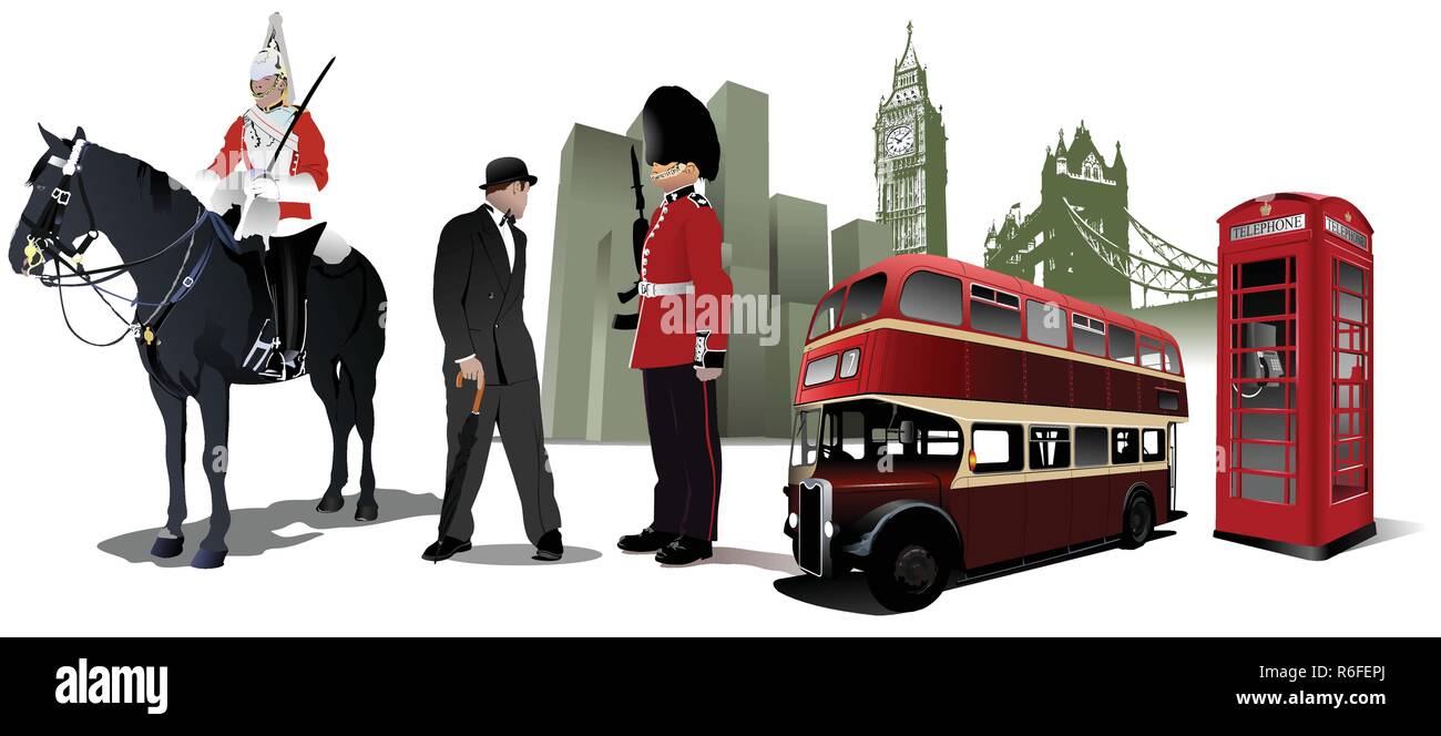 Paar London Bilder auf der Stadt. Vector Illustration Stock Vektor