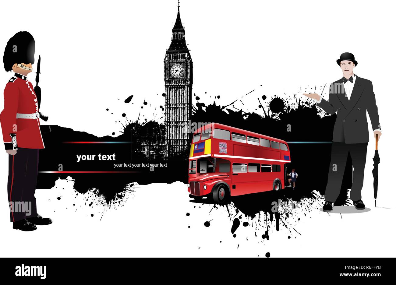 Grunge Banner mit London und Bus Bilder. Vektor-illustration Stock Vektor