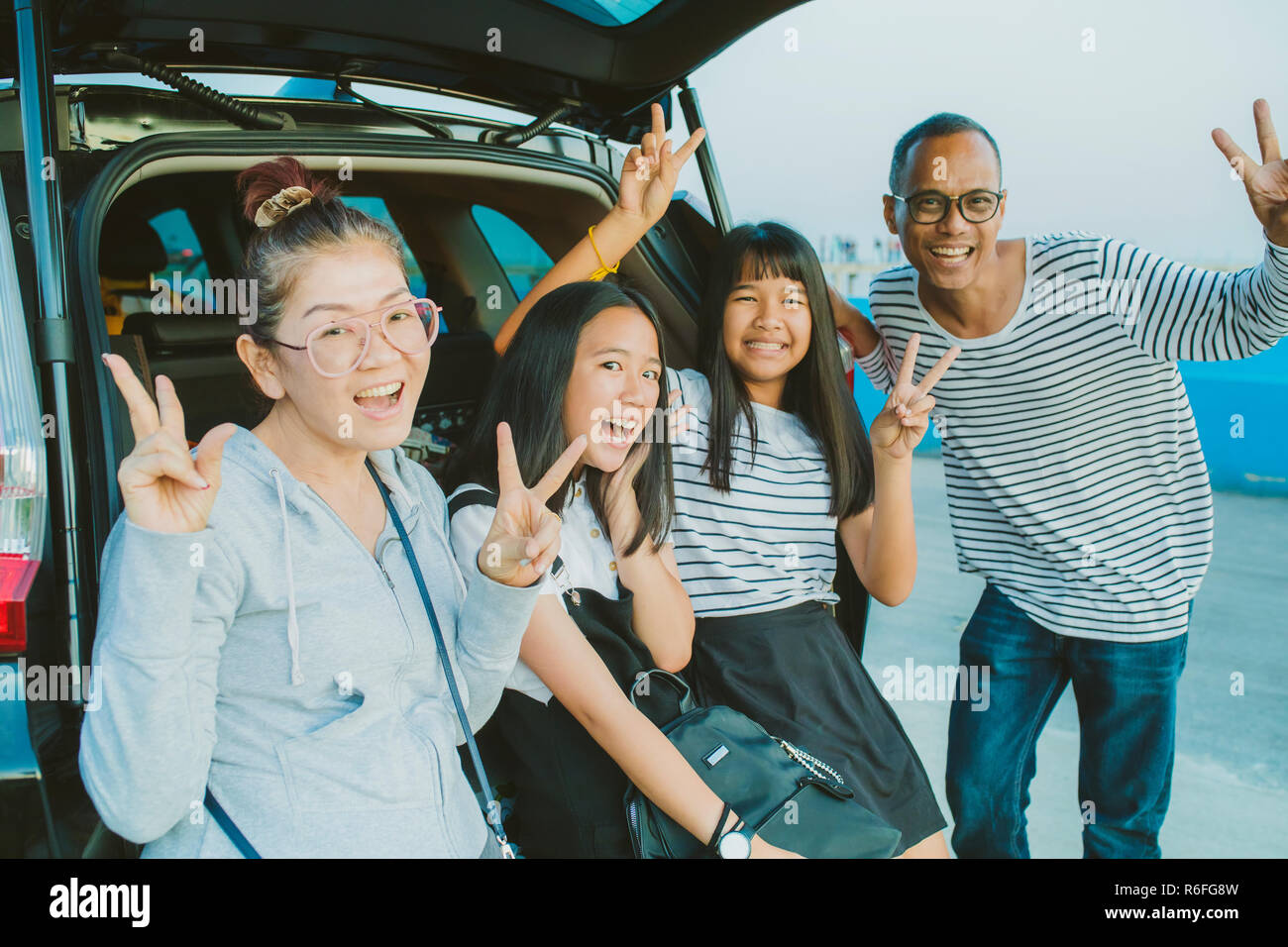 Glück Emotion der asiatischen Familie fotografieren im Urlaub reisen reiseziel Stockfoto