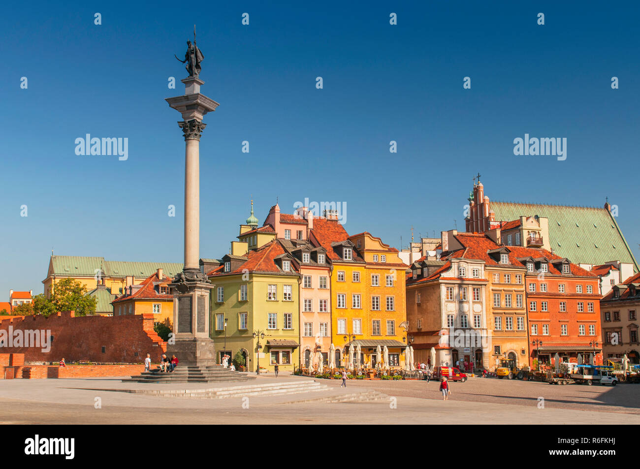 Panorama der Altstadt und König Zygmunt Iii Waza Statue in Warschau, Polen Stockfoto