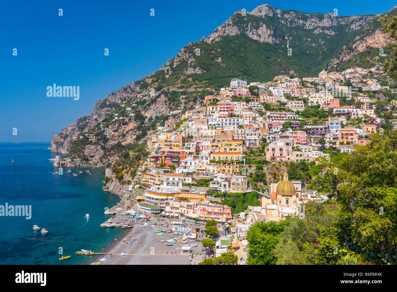 Die Stadt Positano an der Amalfiküste, Kampanien, Italien Stockfoto