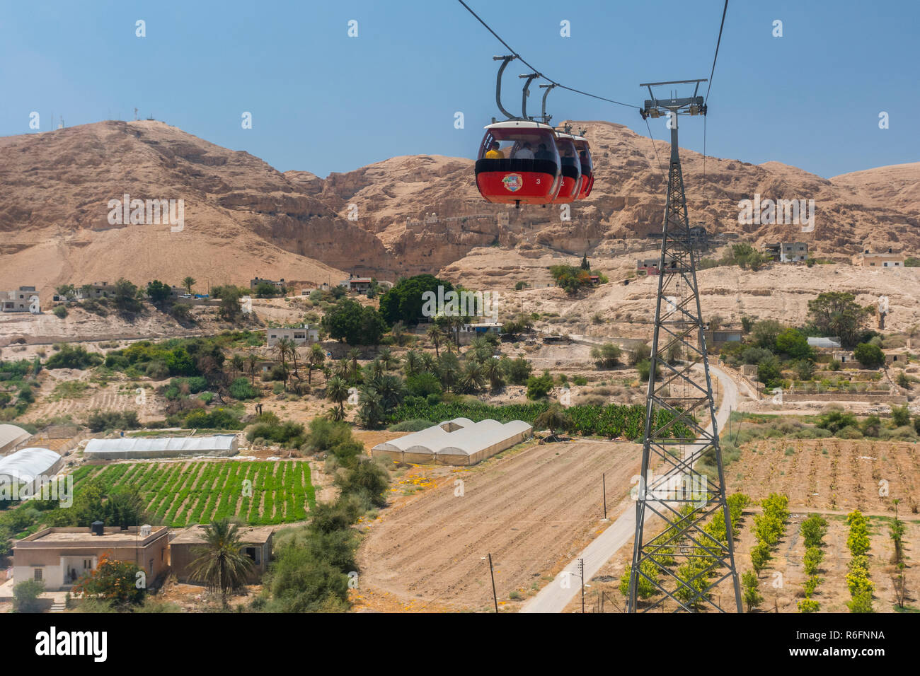 Mit der Seilbahn auf den Berg der Versuchung, Jericho, West Bank, Palästina Stockfoto