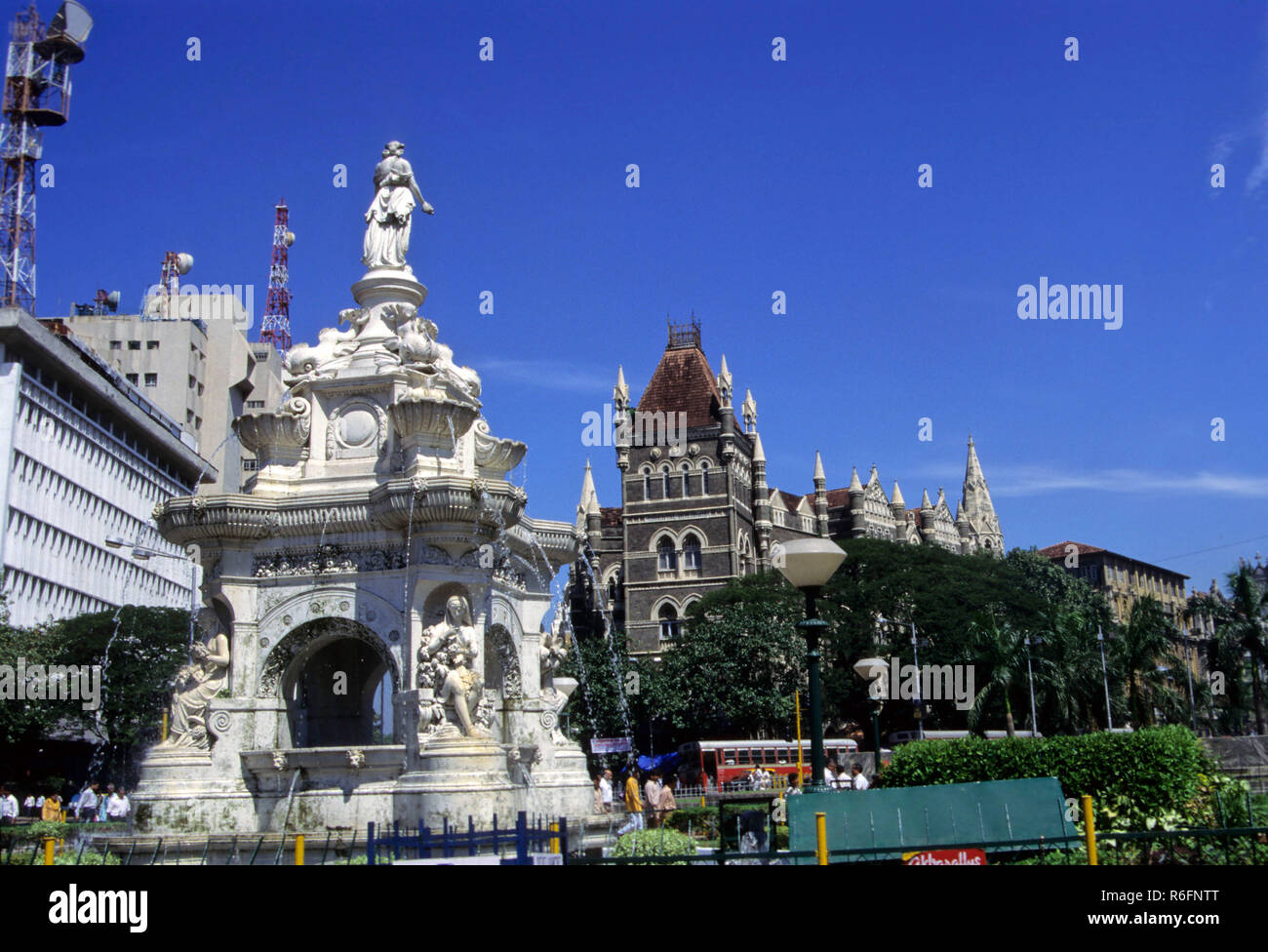 Flora Brunnen jetzt genannt Hutatma Chowk, Fort, Bombay Mumbai Maharashtra, Indien Stockfoto