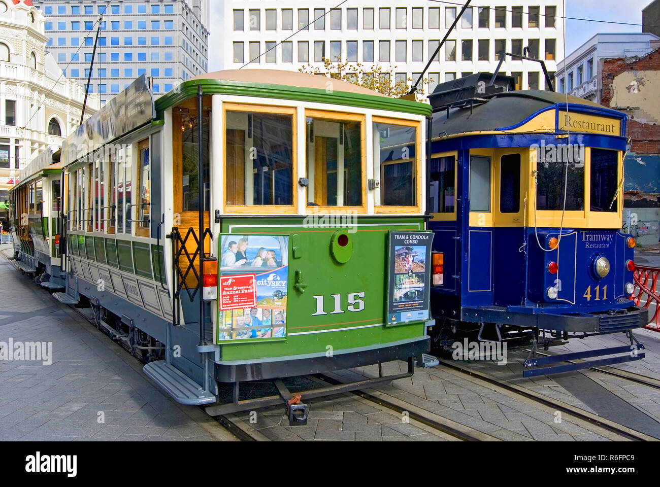 Christchurch Tramway Restaurant auf dem Cathedral Square in Christchurch, Neuseeland Stockfoto