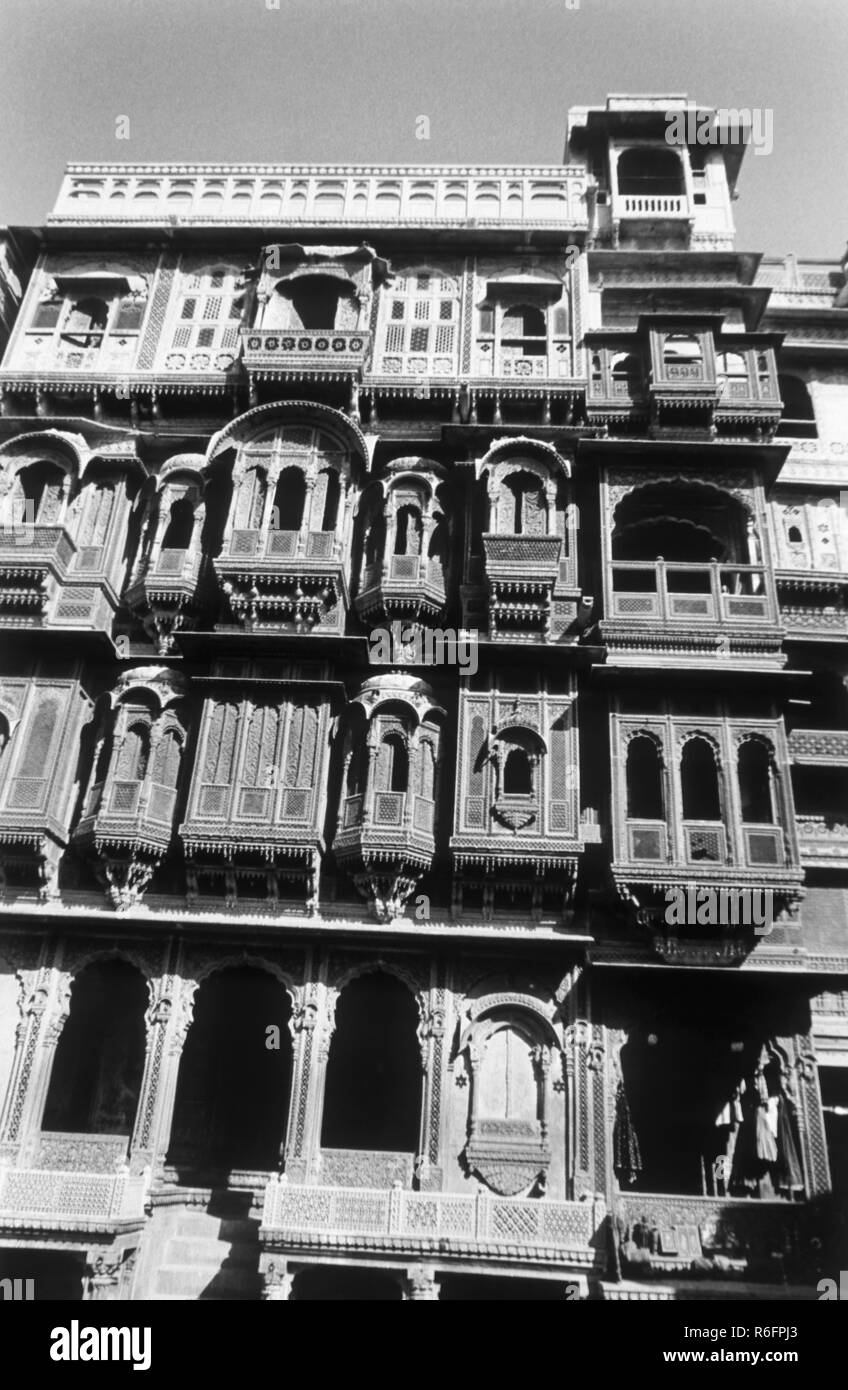 Patwon KI Haveli, Patwa Haveli, Heritage Museum, Jaisalmer, Rajasthan, Indien, alter Jahrgang 1900s Bild Stockfoto