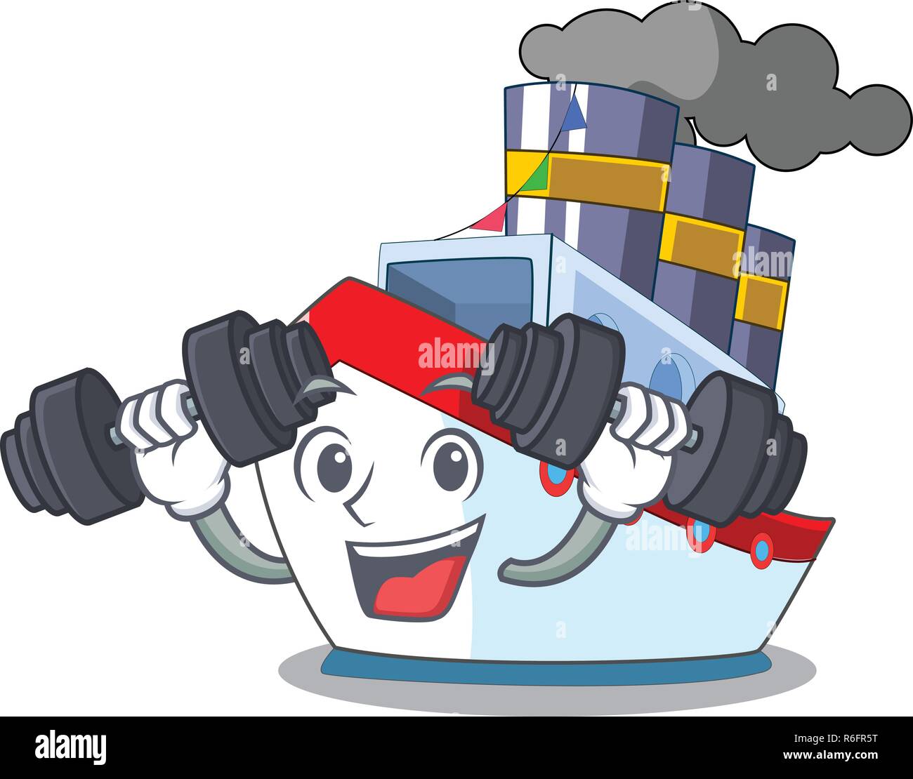 Fitness Schiff im Ozean Maskottchen Vector Illustration Stock Vektor